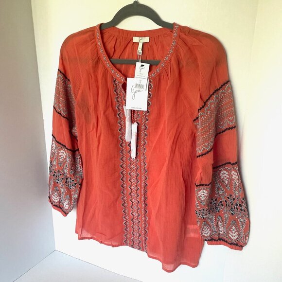 Joie Boho Top Womens Small V-Neck Sleeve Cotton Gauze Peasant Coral Lightweight - Picture 4 of 12